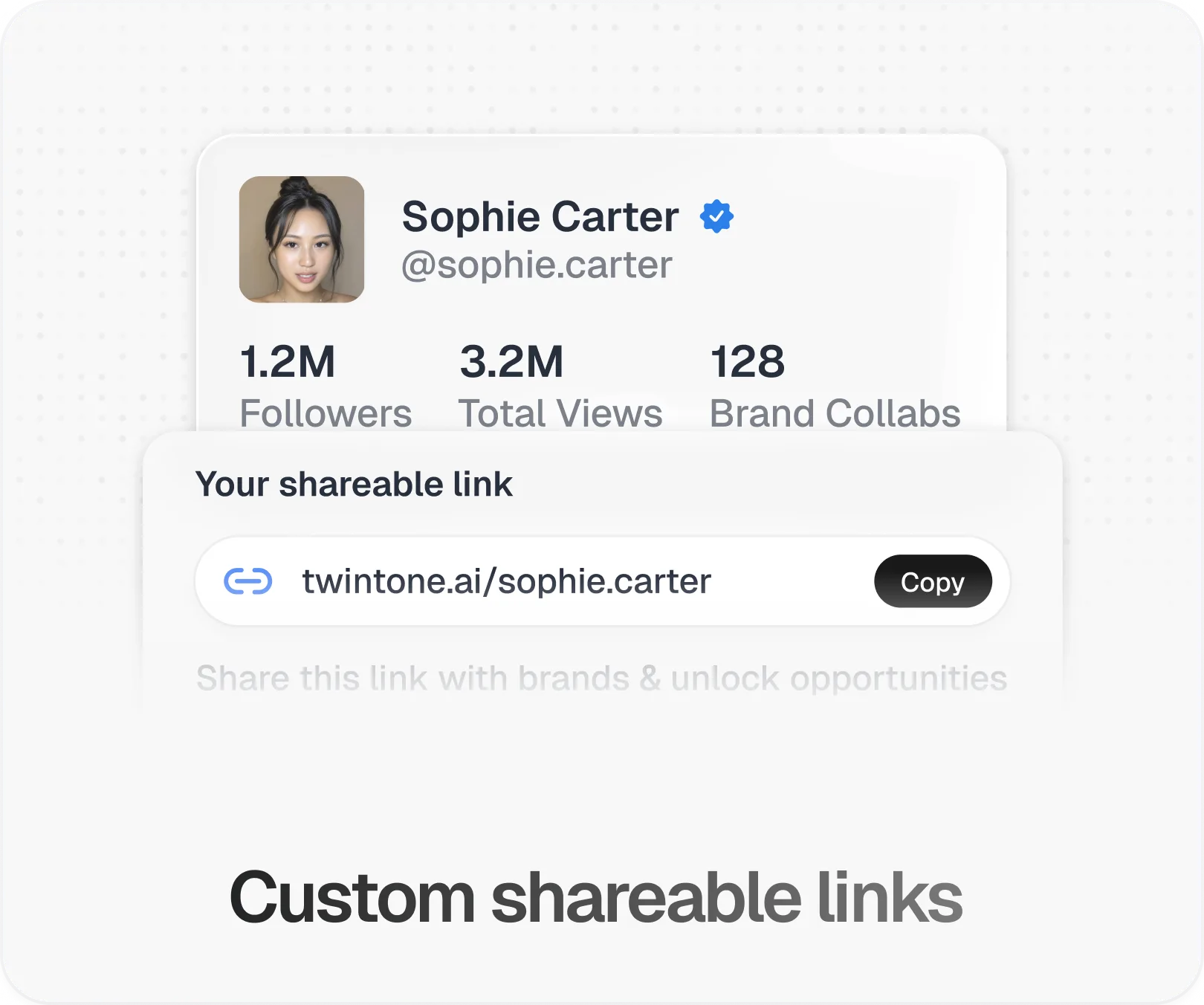 Creator profile with custom shareable twintone.ai link in TwinTone