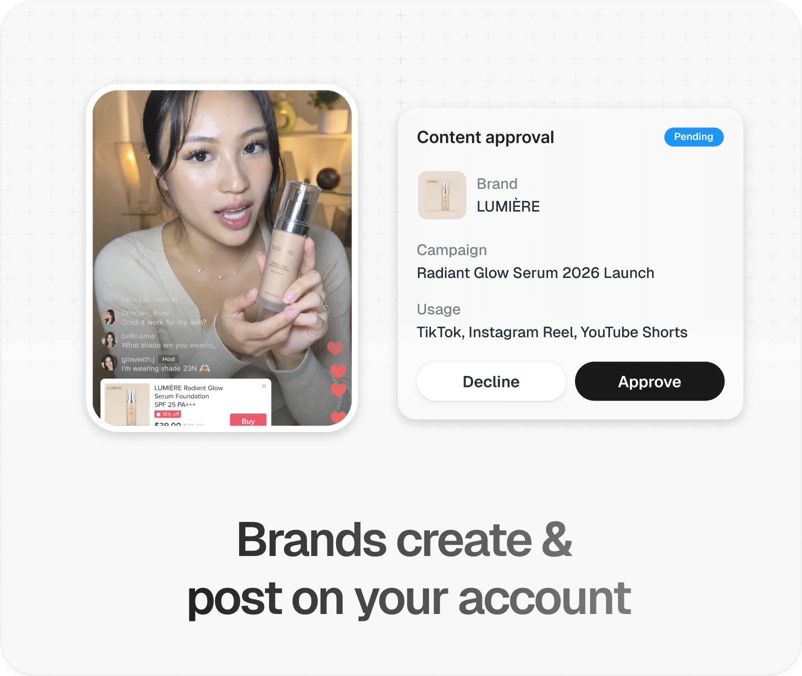 Creator approving brand content posted to their account in TwinTone
